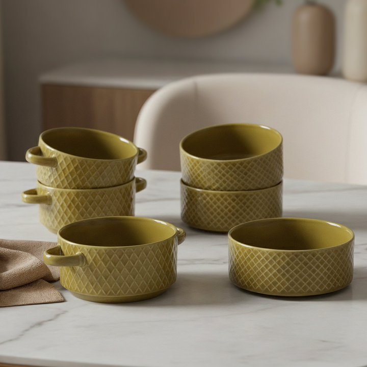 Set 3 bols avec anses 14cm + 3 bols 15cm en céramique