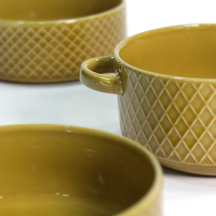 Set 3 bols avec anses 14cm + 3 bols 15cm en céramique