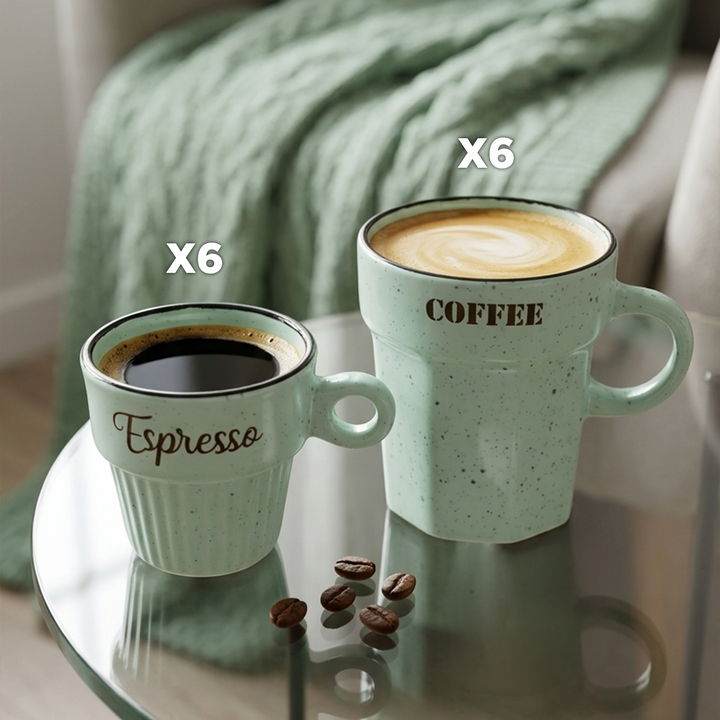 Set 6 tasses 75ML + 6 tasses 160ML en céramique