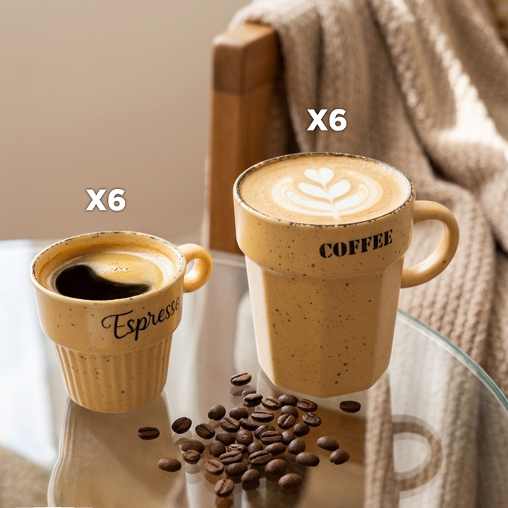 Set 6 tasses 75ML + 6 tasses 160ML en céramique