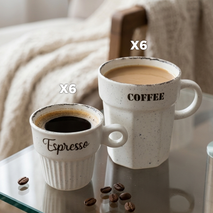 Set 6 tasses 75ML + 6 tasses 160ML en céramique