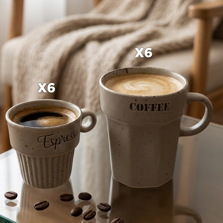 Set 6 tasses 75ML + 6 tasses 160ML en céramique