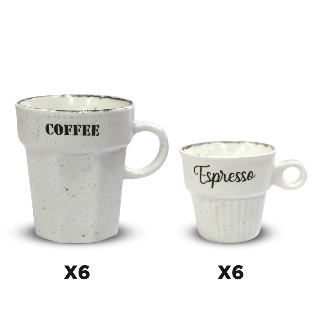 Set 6 tasses 75ML + 6 tasses 160ML en céramique