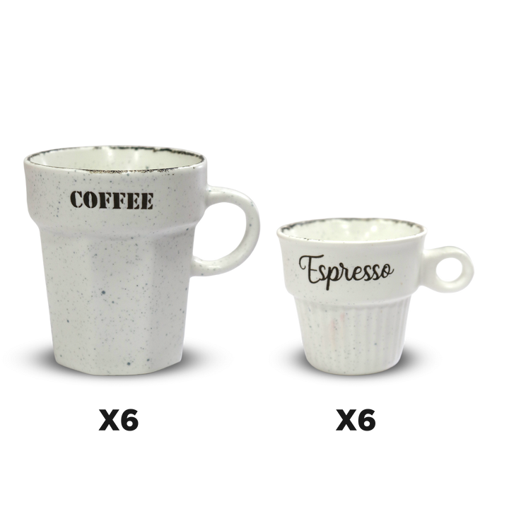 Set 6 tasses 75ML + 6 tasses 160ML en céramique