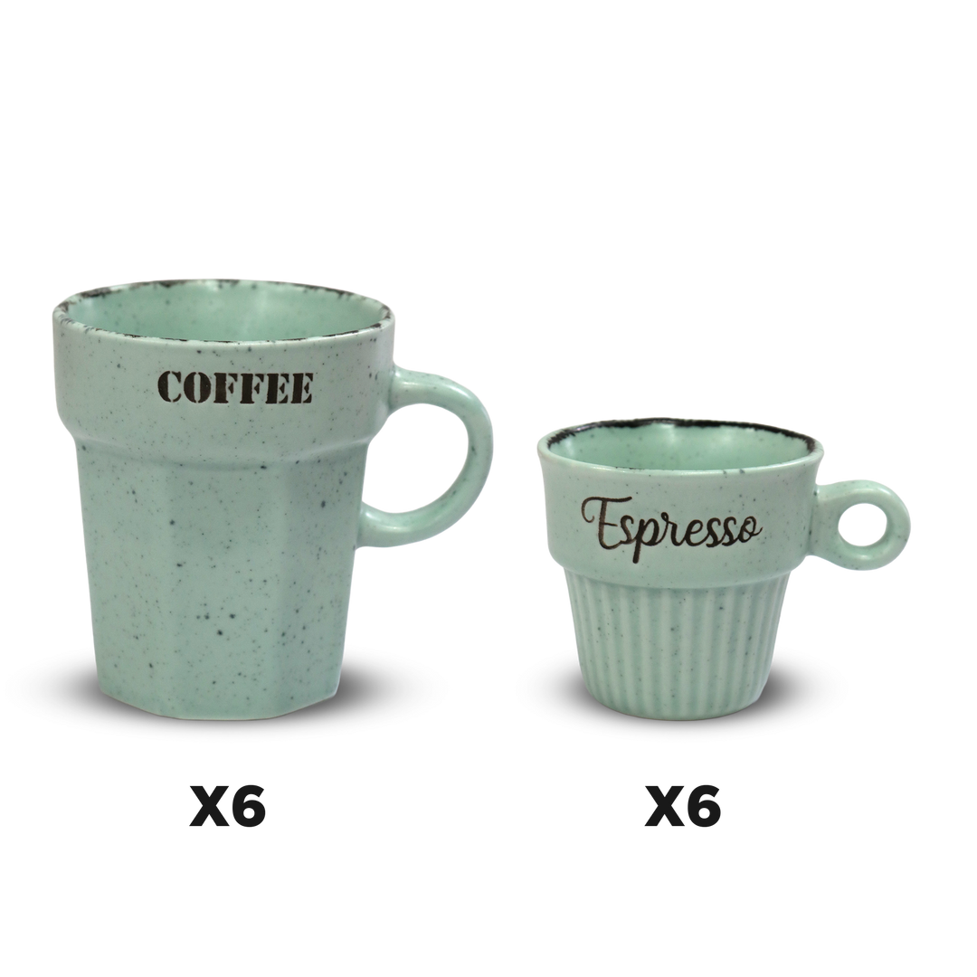 Set 6 tasses 75ML + 6 tasses 160ML en céramique