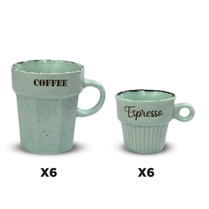 Set 6 tasses 75ML + 6 tasses 160ML en céramique