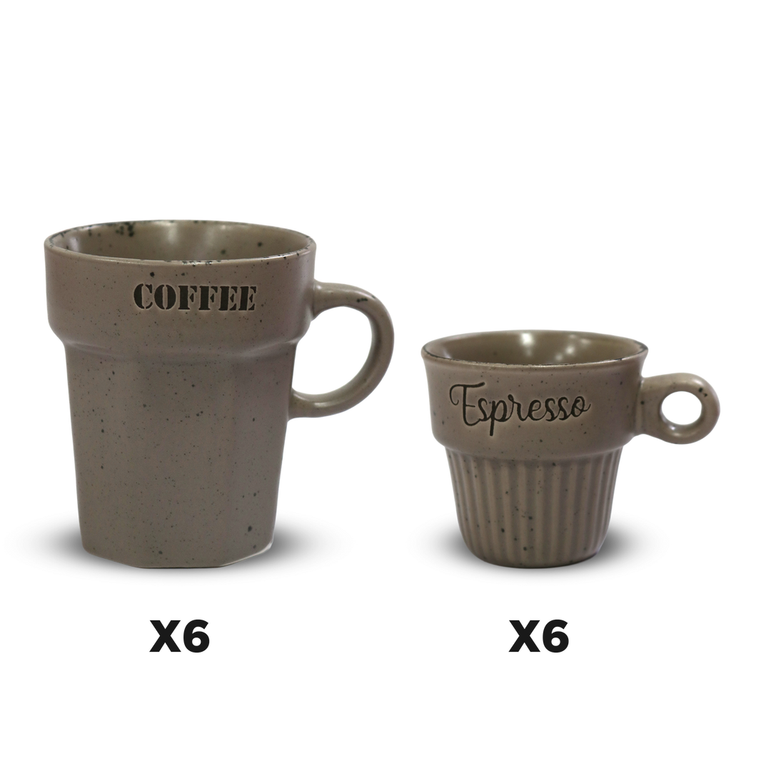 Set 6 tasses 75ML + 6 tasses 160ML en céramique