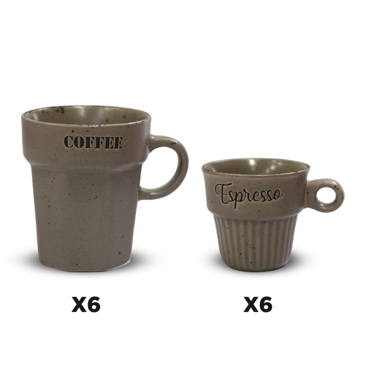 Set 6 tasses 75ML + 6 tasses 160ML en céramique