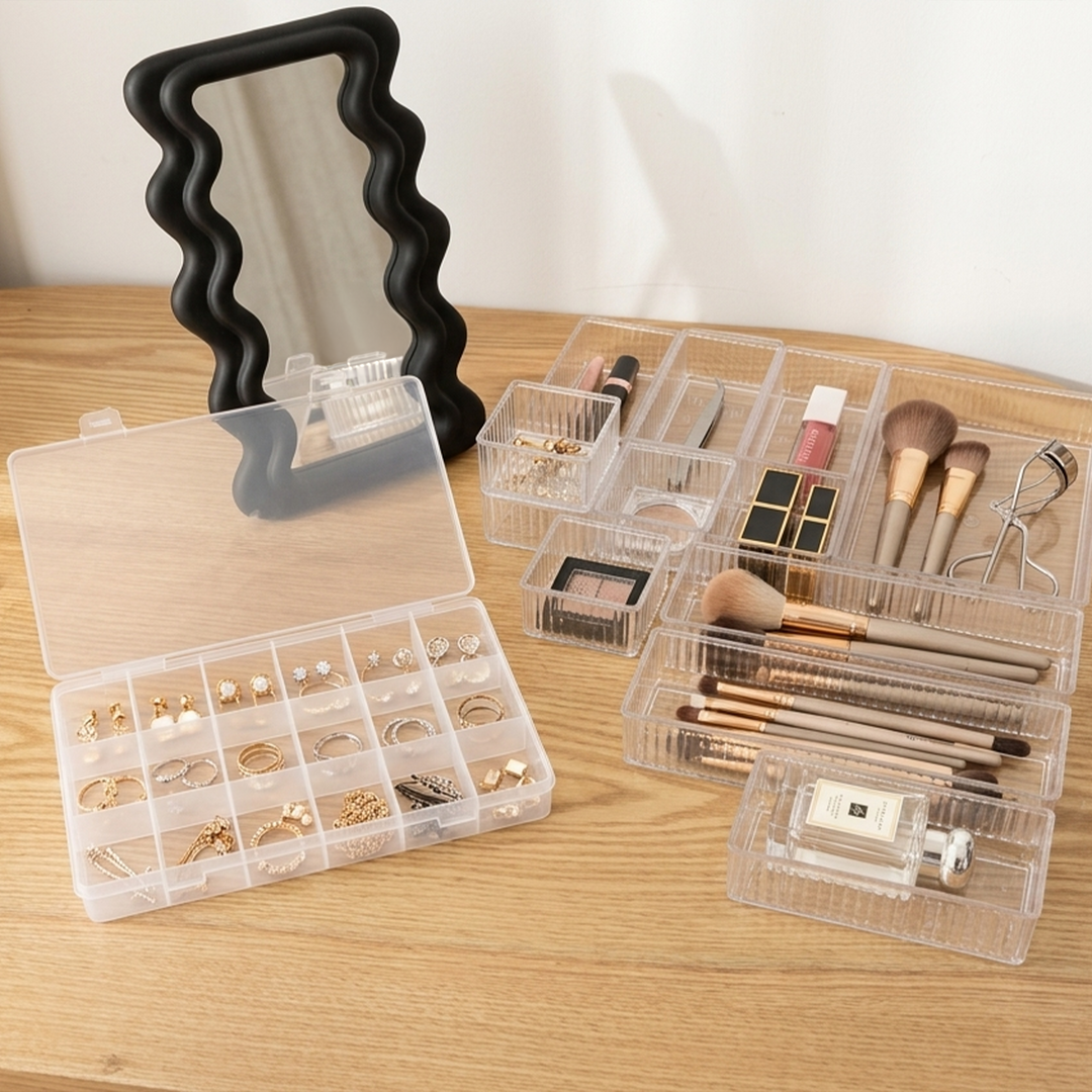 Set miroir 33cm + 2 organisateurs 18 compartiments + organisateur tiroir 12pcs