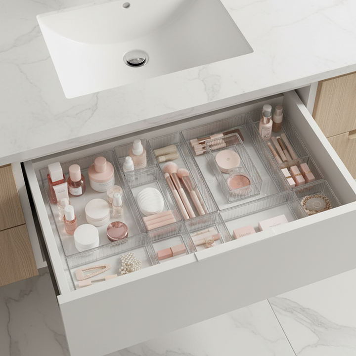 Set miroir 33cm + 2 organisateurs 18 compartiments + organisateur tiroir 12pcs