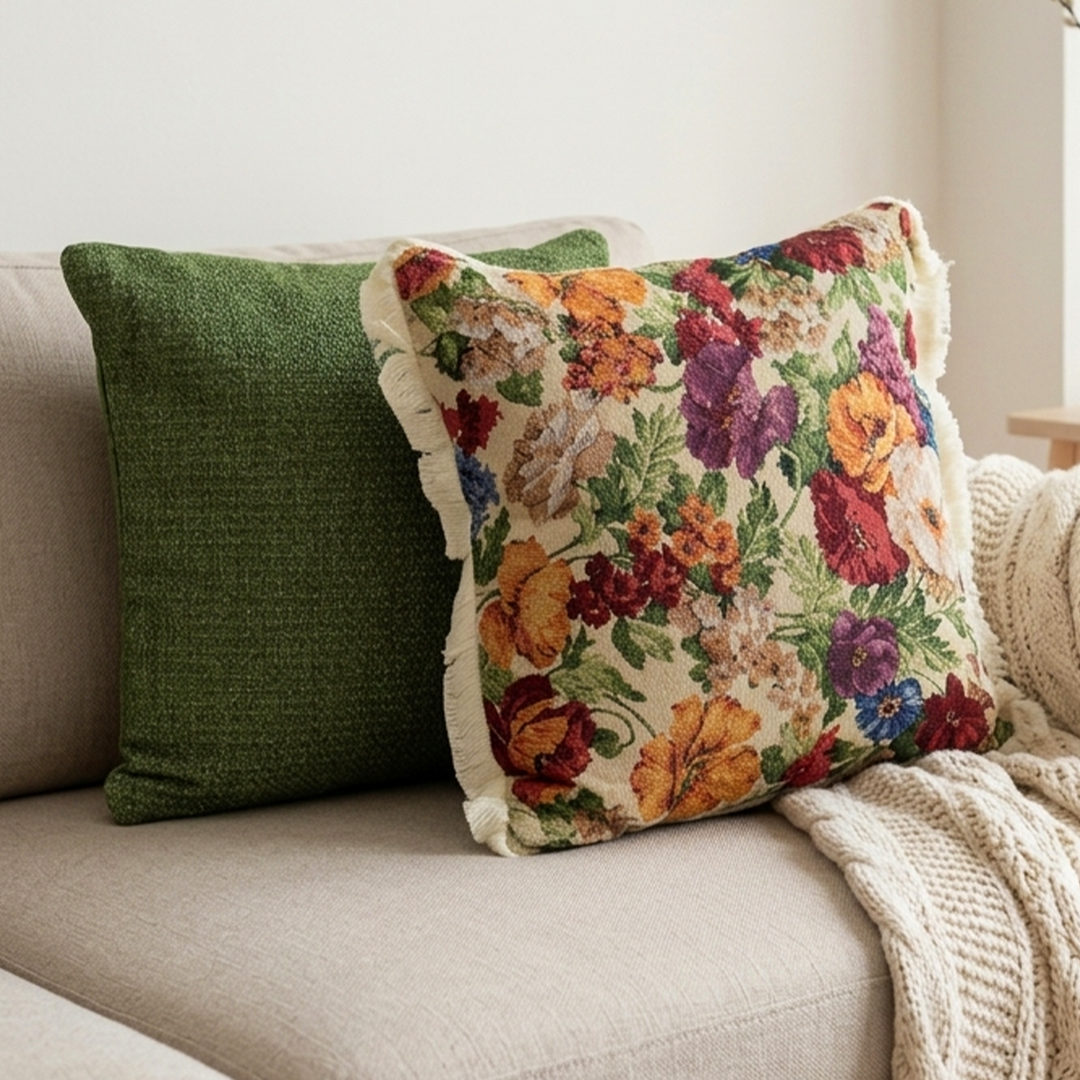 Set 2 coussins 45x45cm vert floral