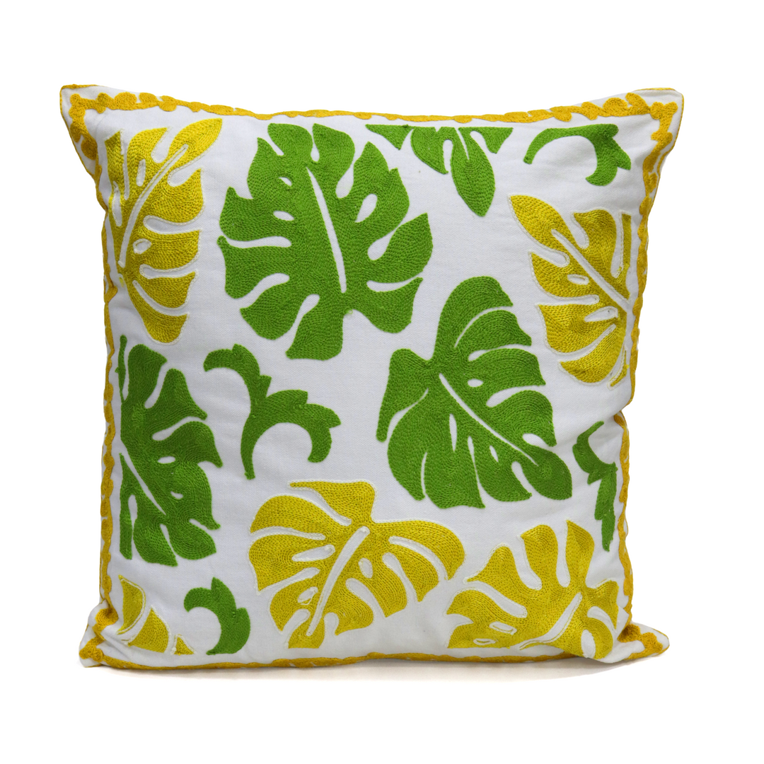 Set 2 coussins feuille verte 45x45cm