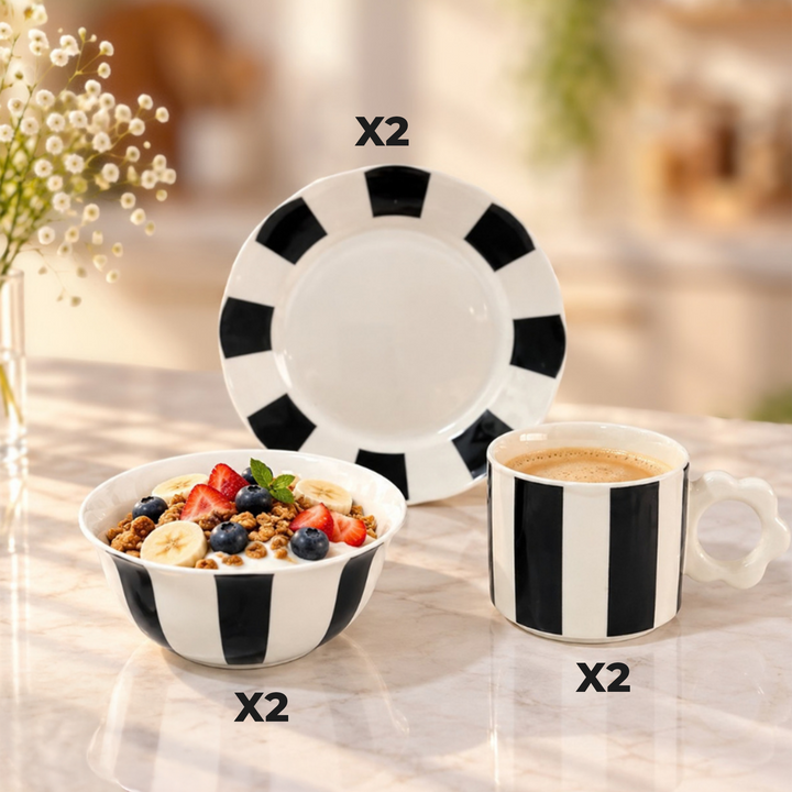 Set 2 mugs 400ML + 2 bols 14cm + 2 assiettes 19cm