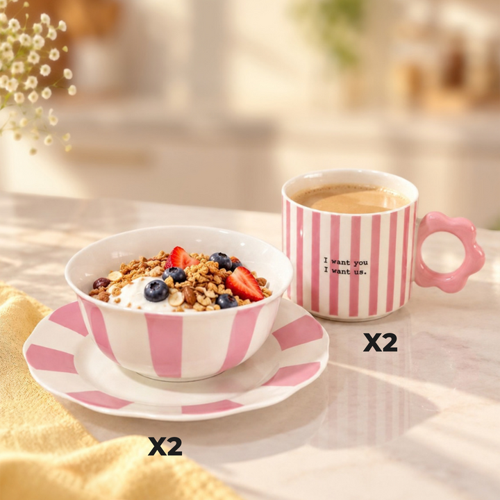 Set 2 mugs 400ML + 2 bols 14cm + 2 assiettes 19cm