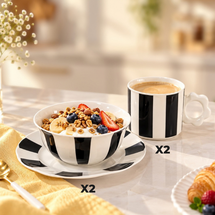 Set 2 mugs 400ML + 2 bols 14cm + 2 assiettes 19cm