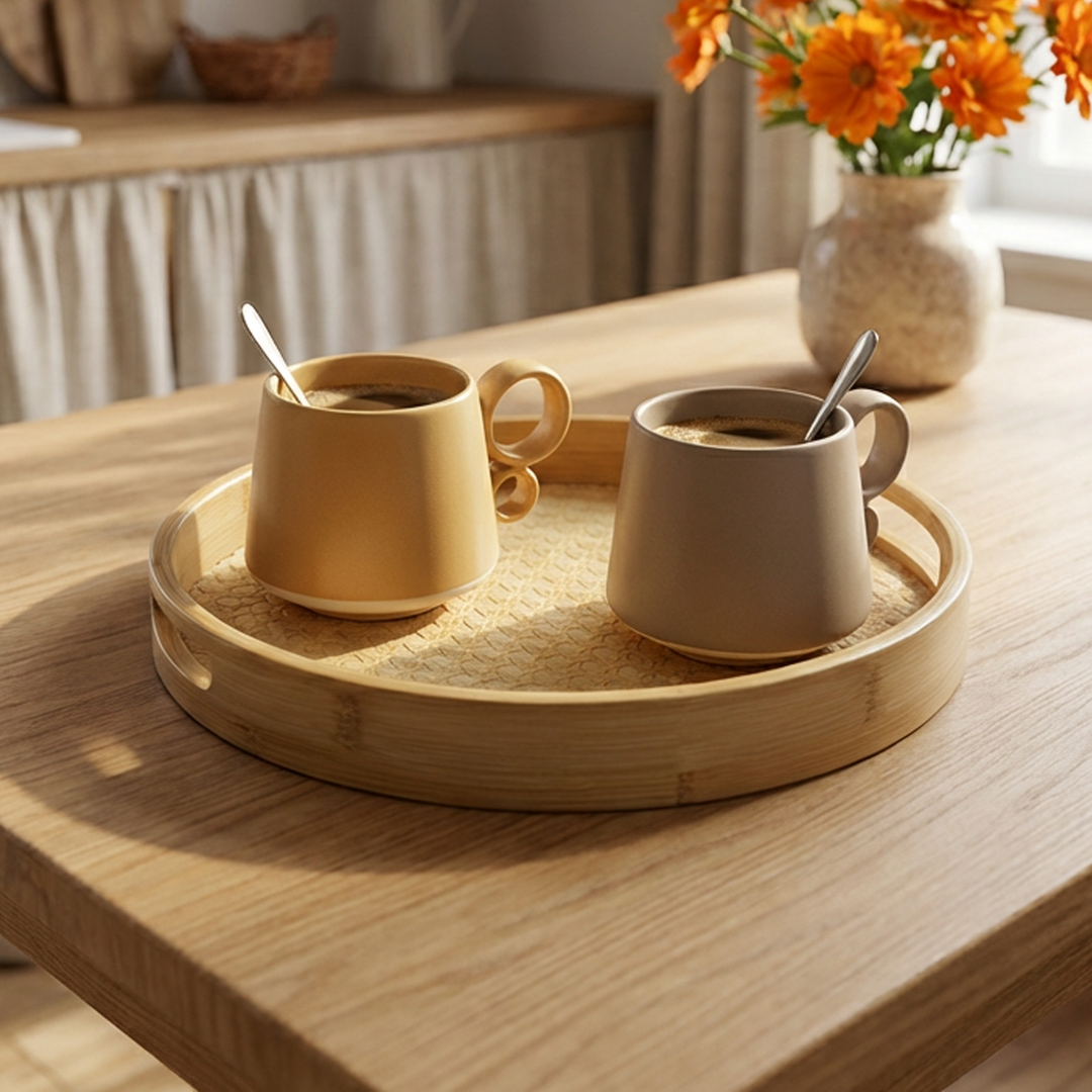 Set 2 plateaux ronds en bois 25cm + 30cm