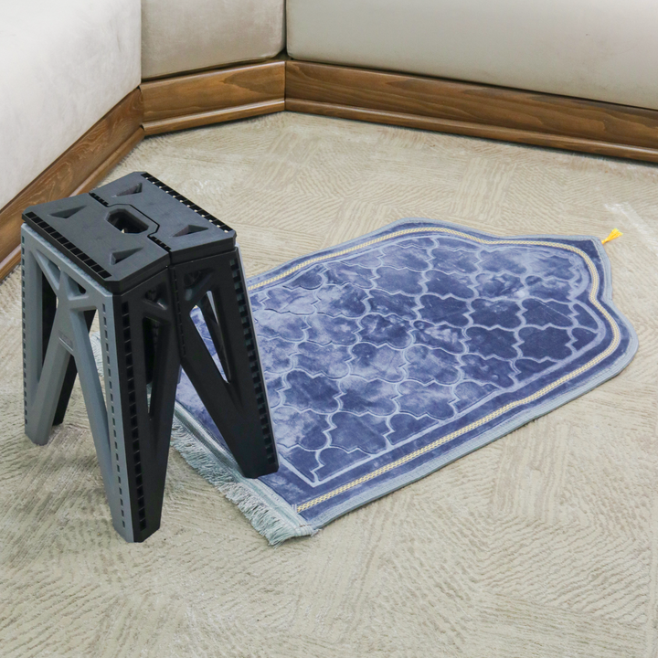 Set tapis prière en velours 115x70cm + tabouret pliable 28x23x45cm