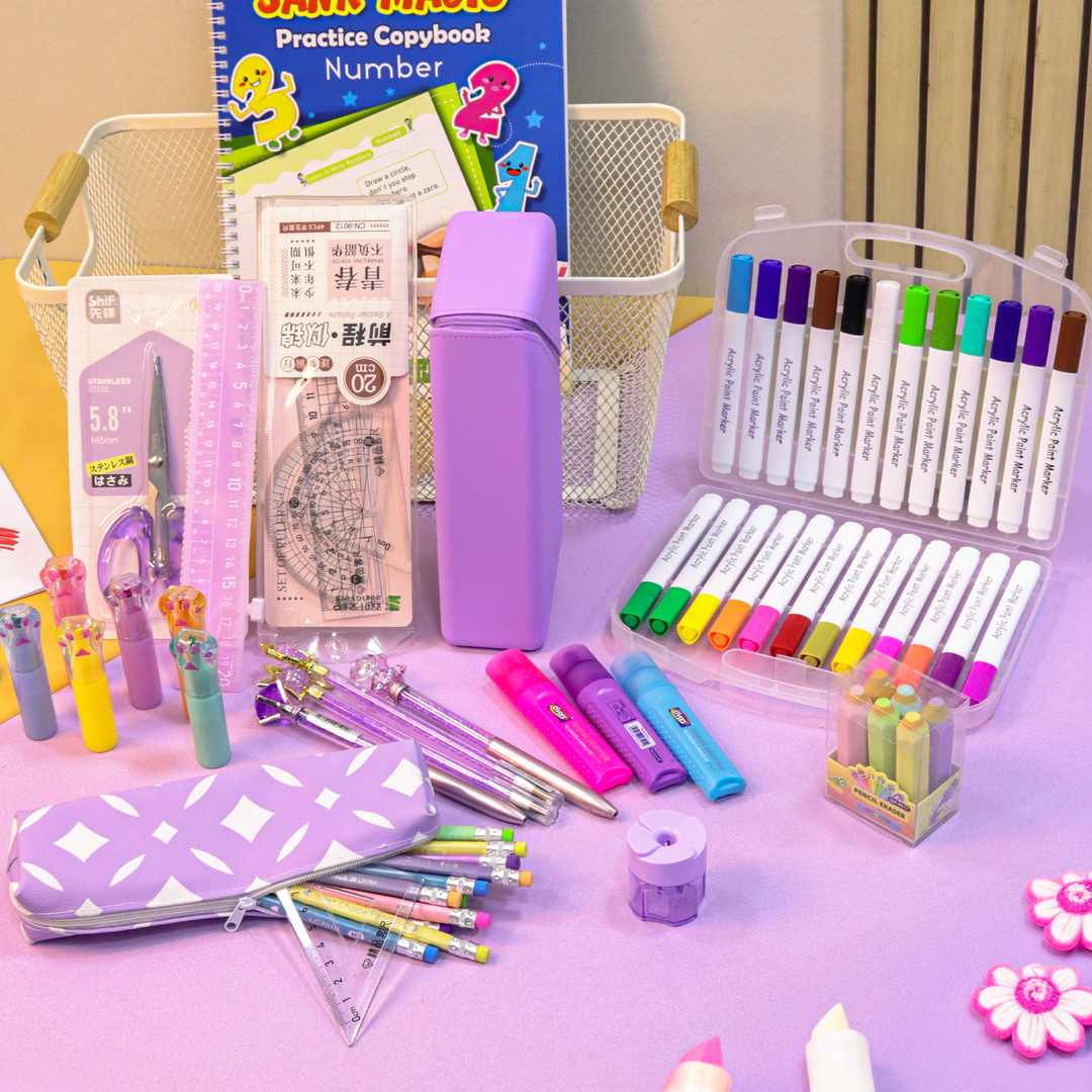 Pack Fournitures Violet 18pcs