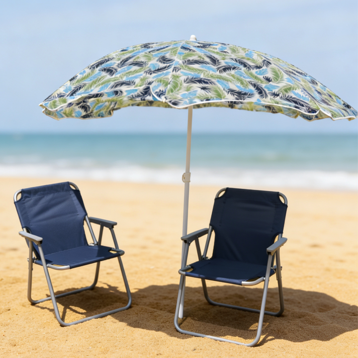 Set 2 chaises pliables + parasol 180cm