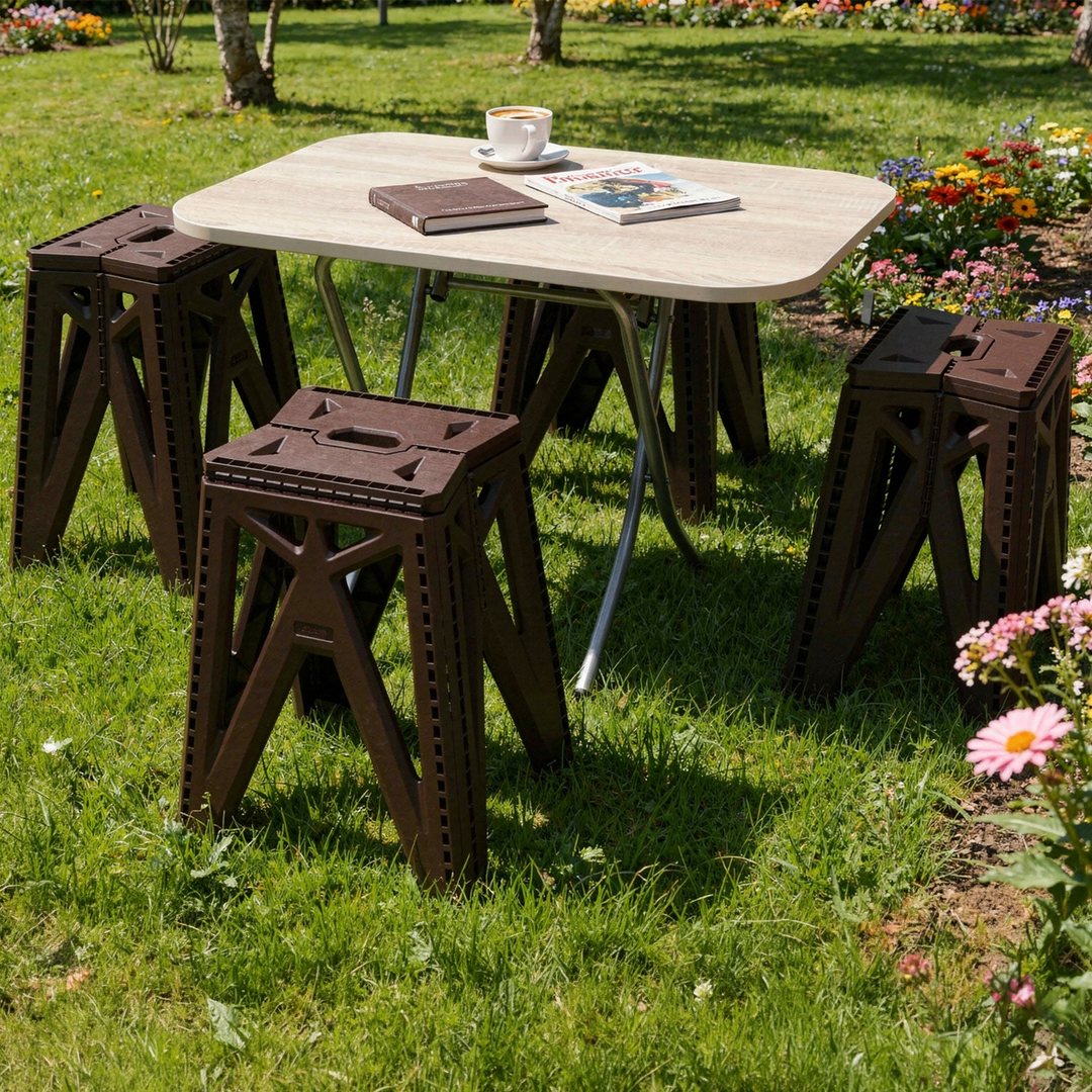 Table pliable rectangulaire 50x80x56cm + 4 tabourets pliable en plastique 28x23x45cm