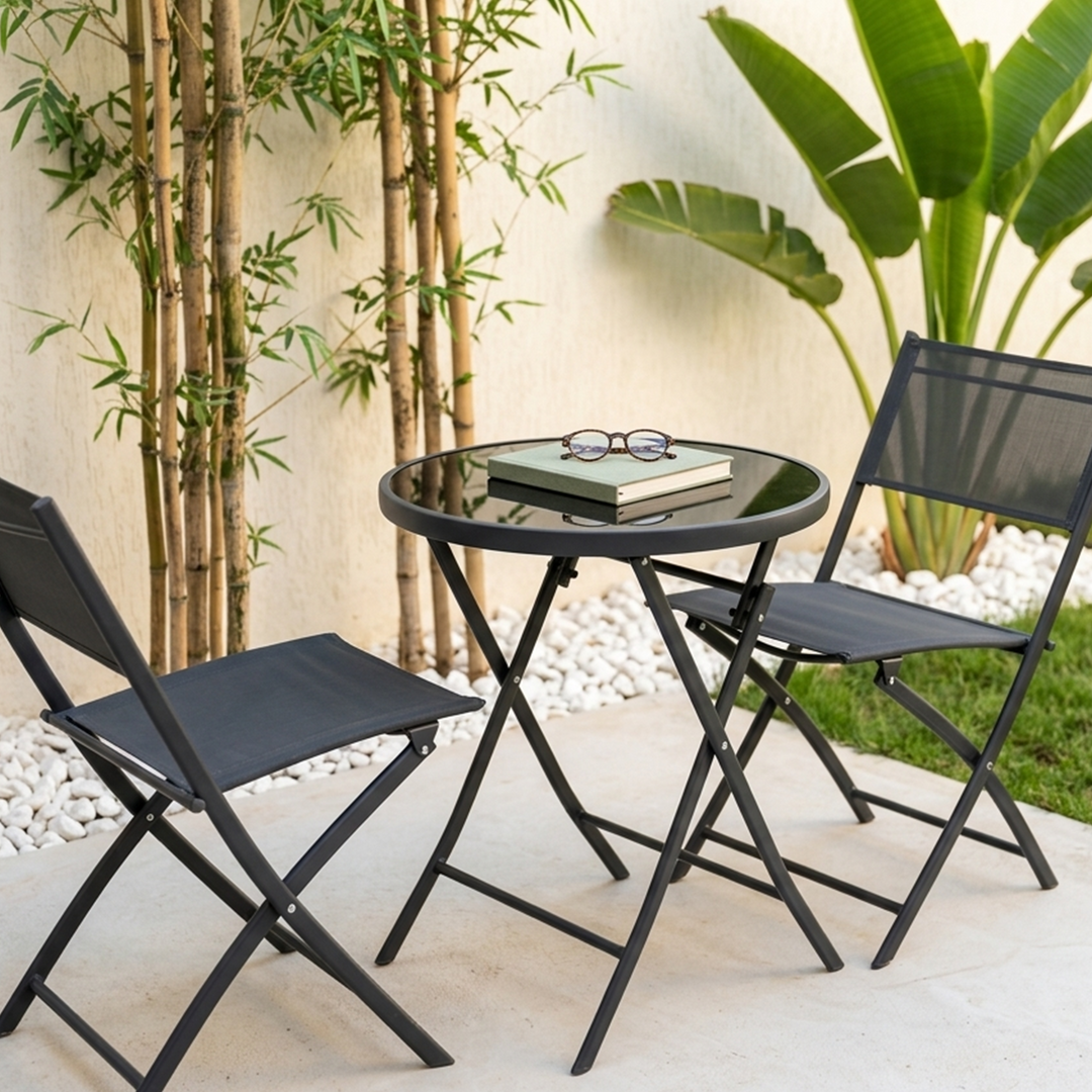Table 60cm + 2 chaises en métal