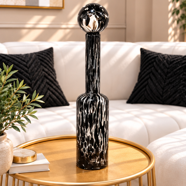 Vase en verre noir avec couvercle 10x52cm