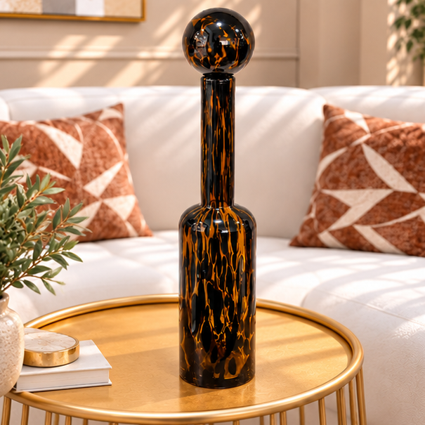Vase en verre marron avec couvercle 10x52cm