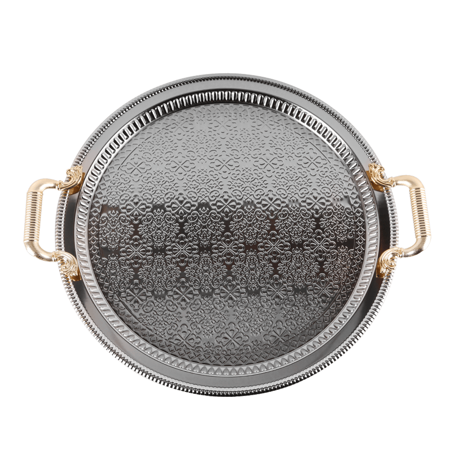 Plateau rond argenté 48cm - Saga Cuisine