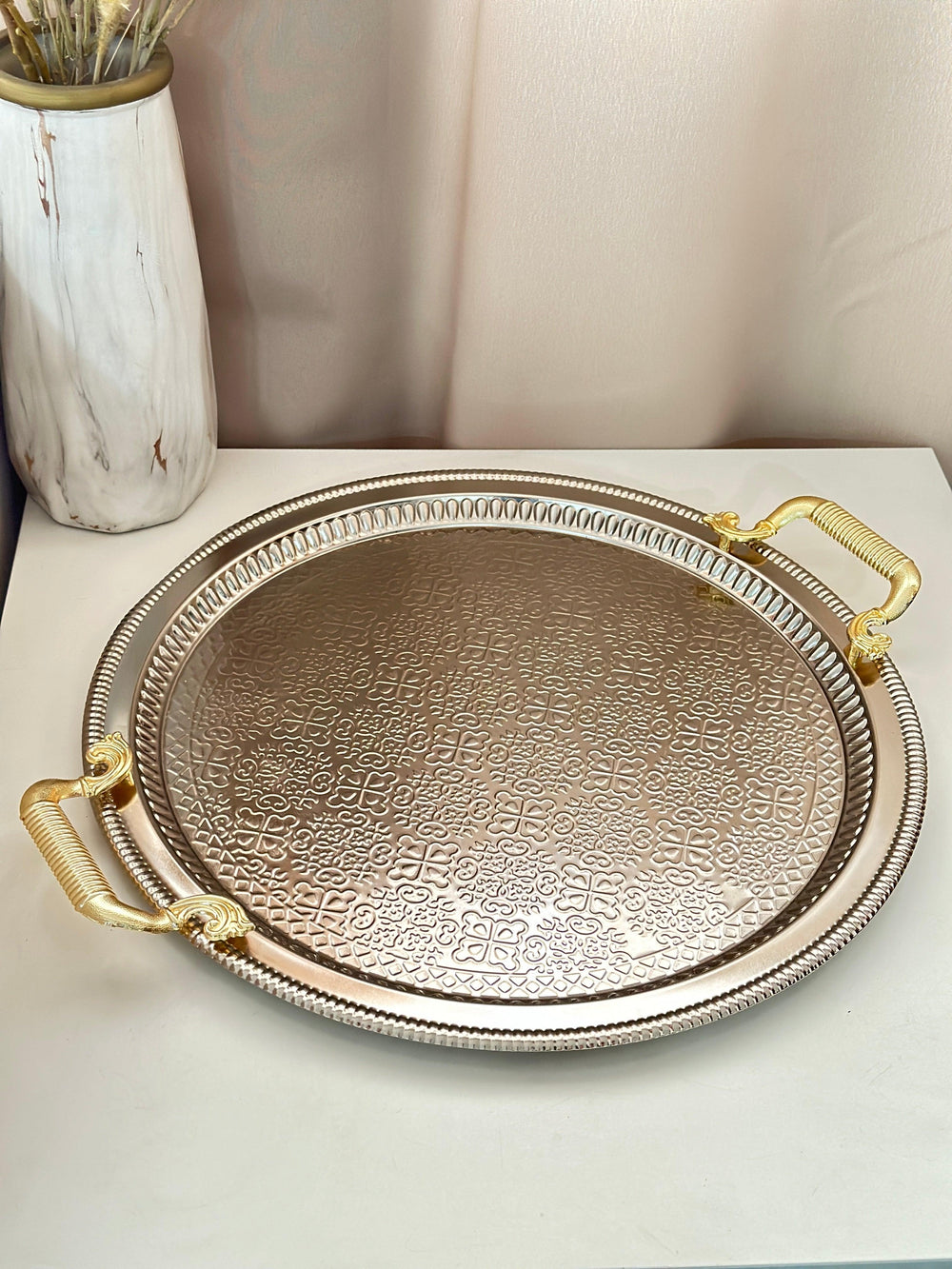 Plateau rond argenté 48cm - Saga Cuisine