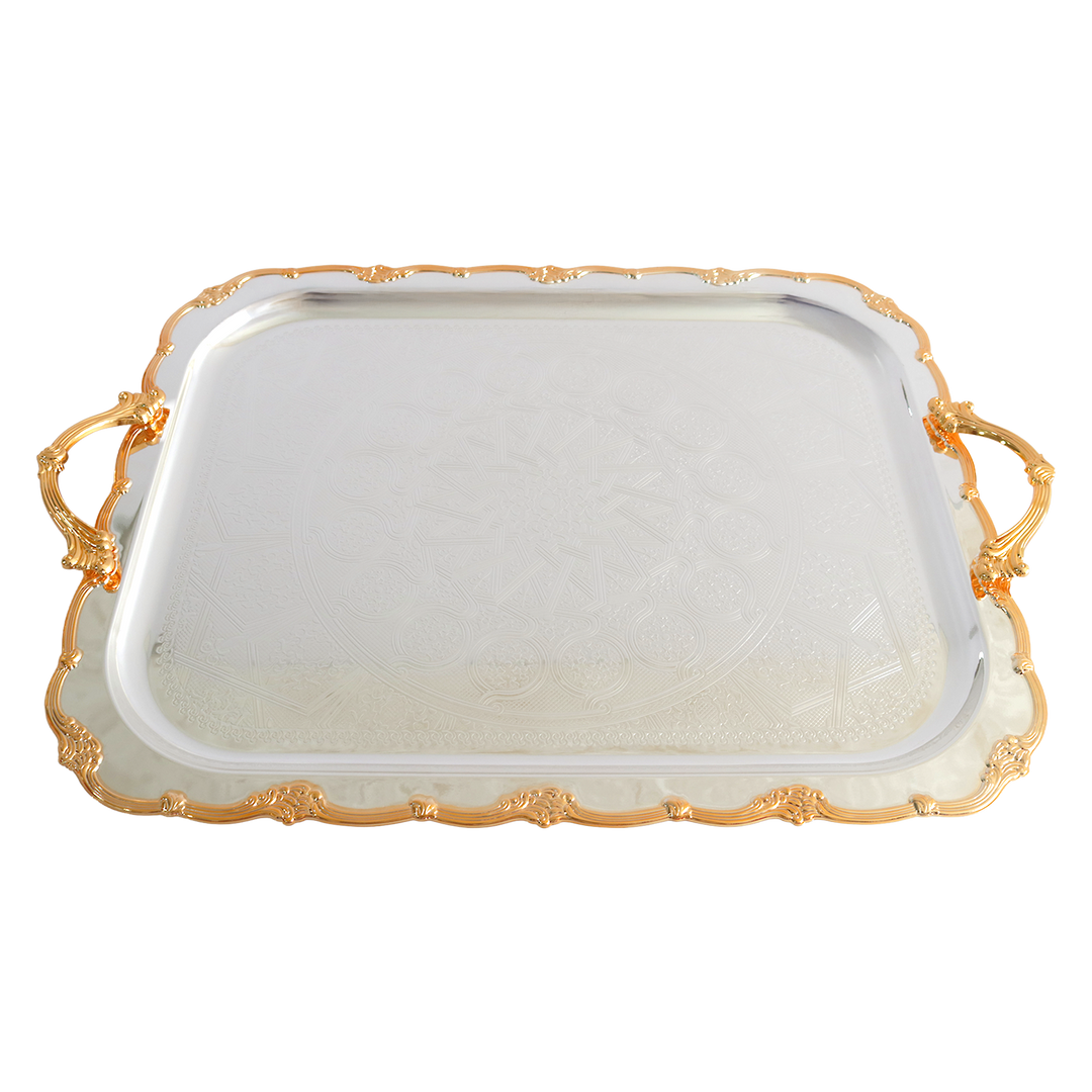 Plateau rectangulaire en métal argenté et doré 47x38cm
