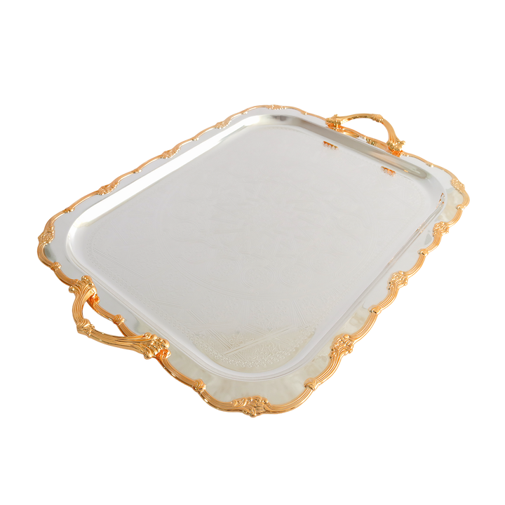 Plateau rectangulaire en métal argenté et doré 47x38cm