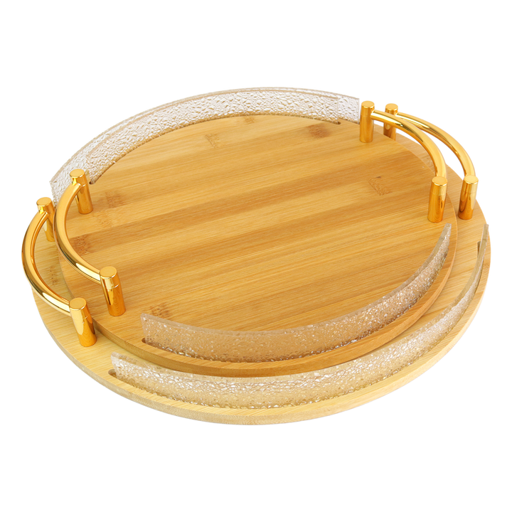 Set 2 plateaux ronds en bois 30cm + 35cm