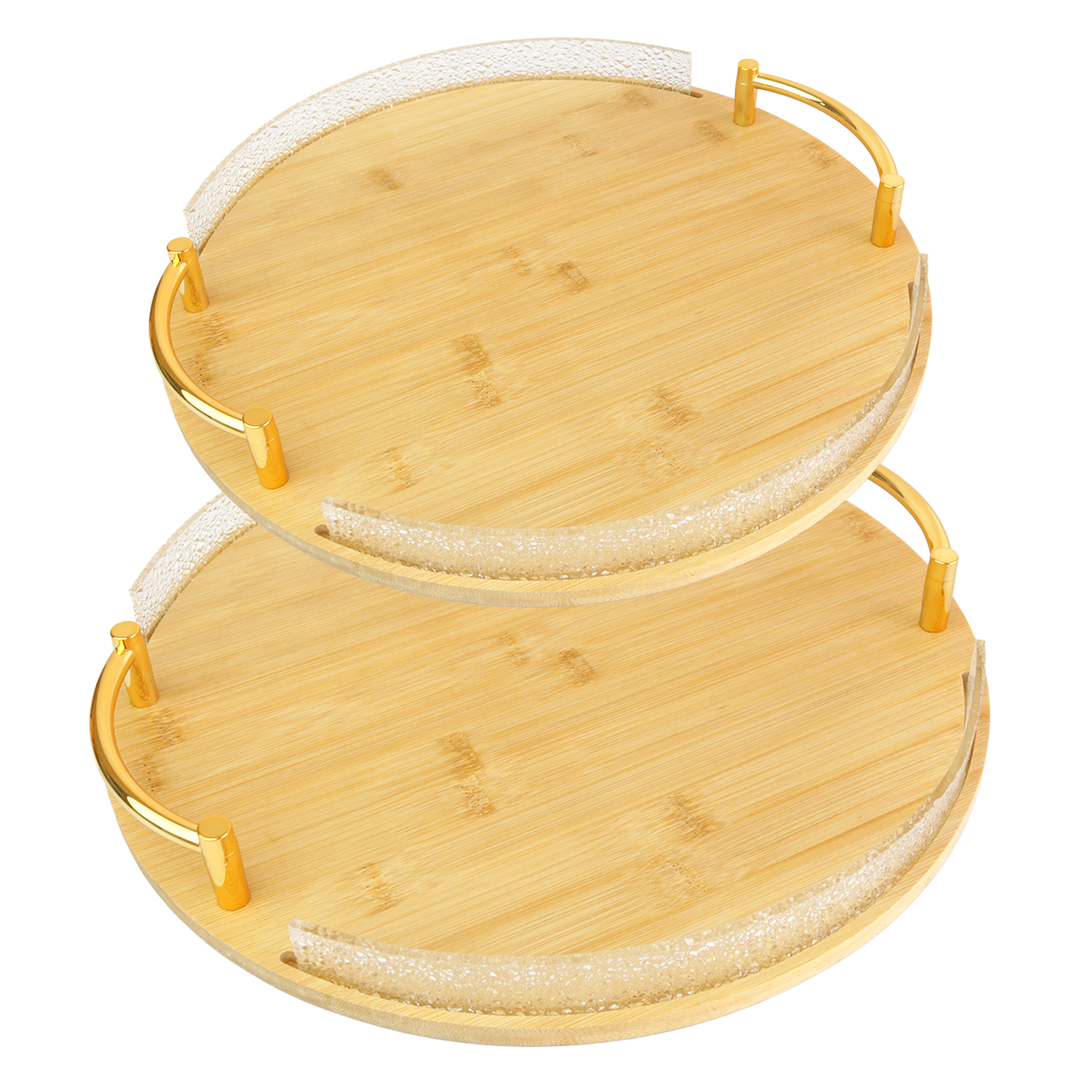 Set 2 plateaux ronds en bois 30cm + 35cm