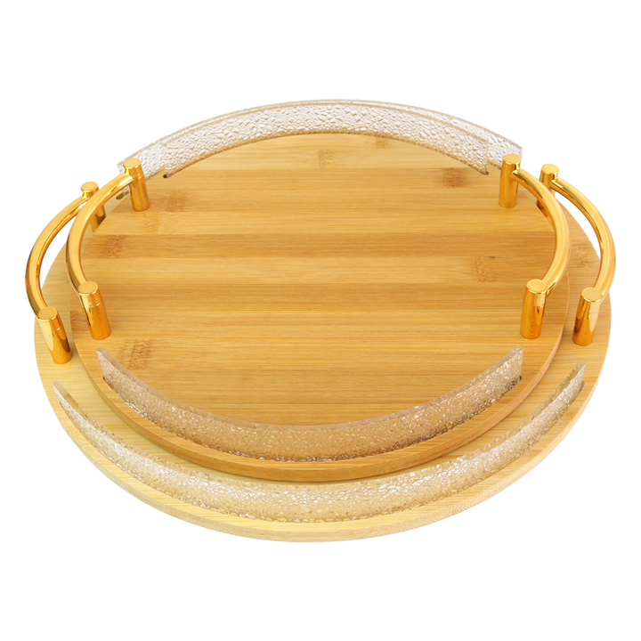 Set 2 plateaux ronds en bois 30cm + 35cm