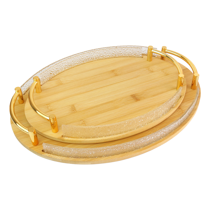 Set 2 plateaux ovales en bois 33,50cm + 40cm