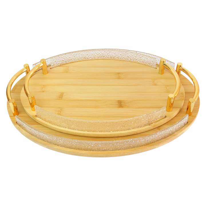 Set 2 plateaux ovales en bois 33,50cm + 40cm