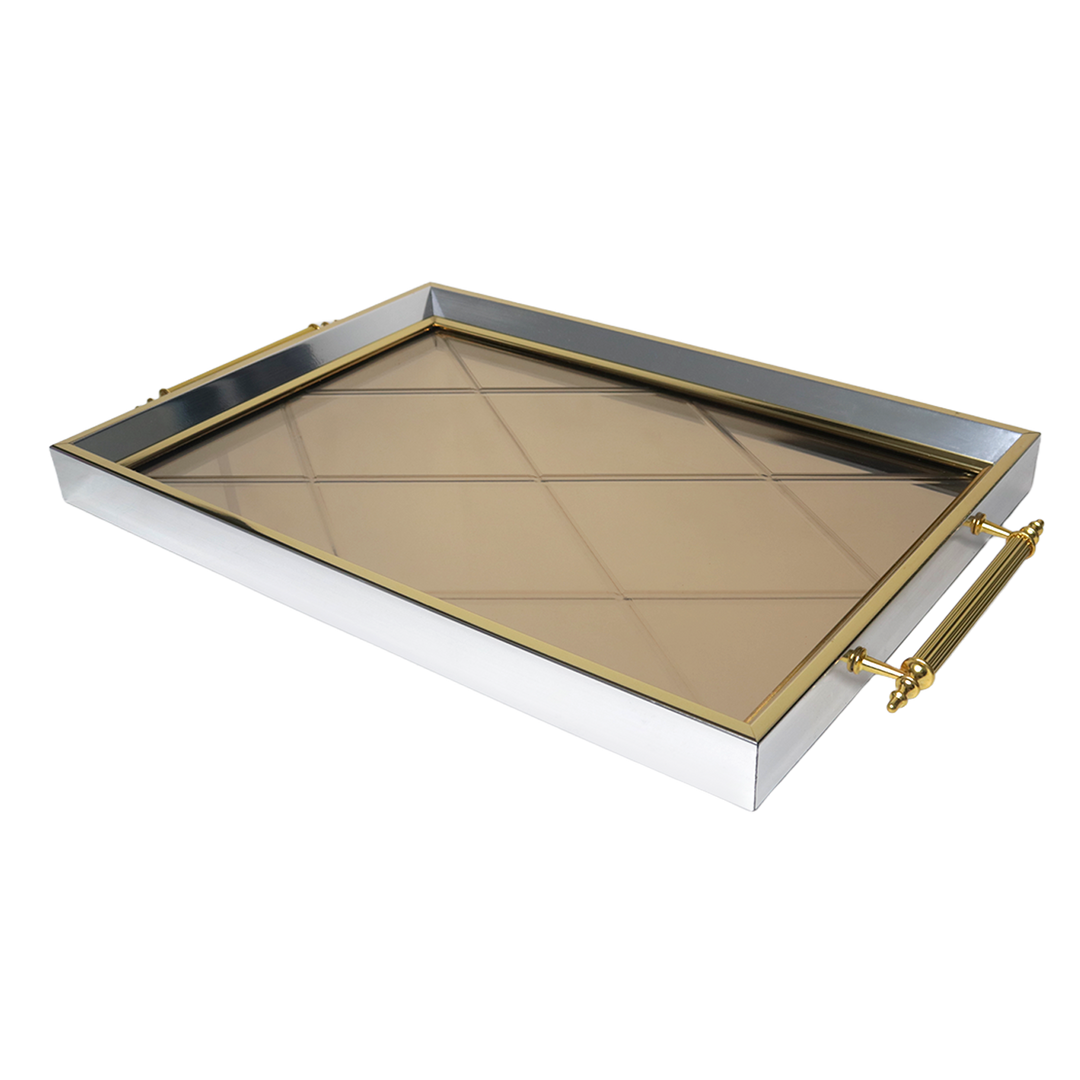 Plateau miroir rectangulaire argenté 42x30cm