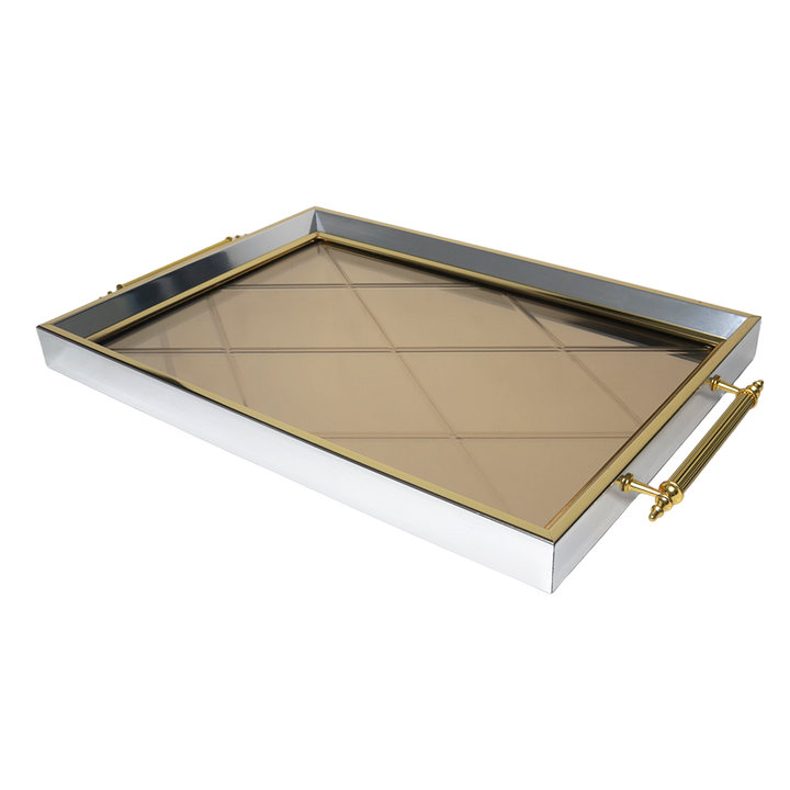Plateau miroir rectangulaire argenté 42x30cm
