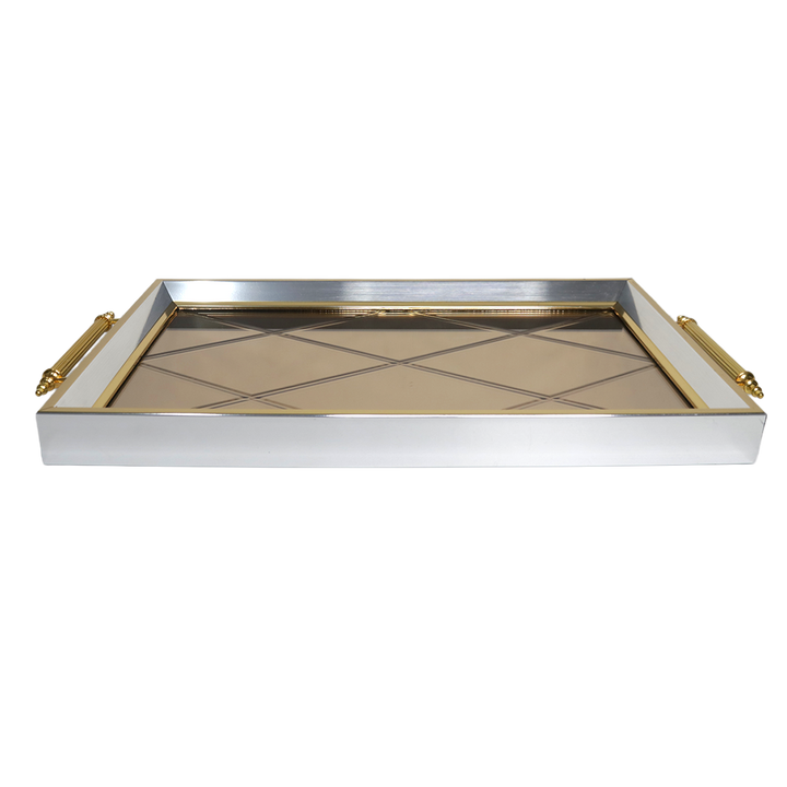 Plateau miroir rectangulaire argenté 42x30cm