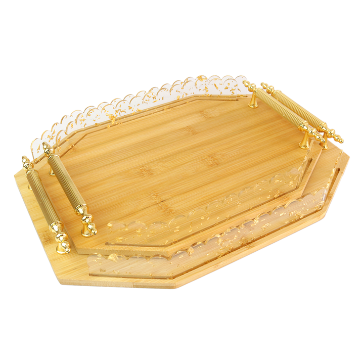 Set 2 plateaux octogonale en bois 34cm + 40cm