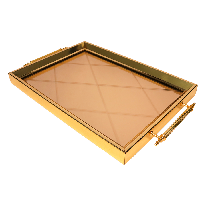 Plateau miroir rectangulaire doré 42x30cm