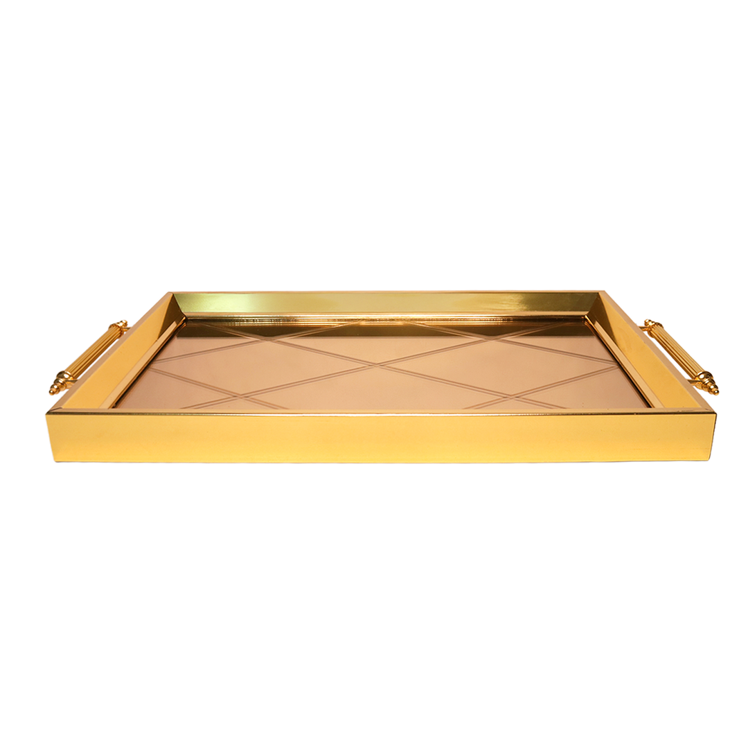 Plateau miroir rectangulaire doré 42x30cm