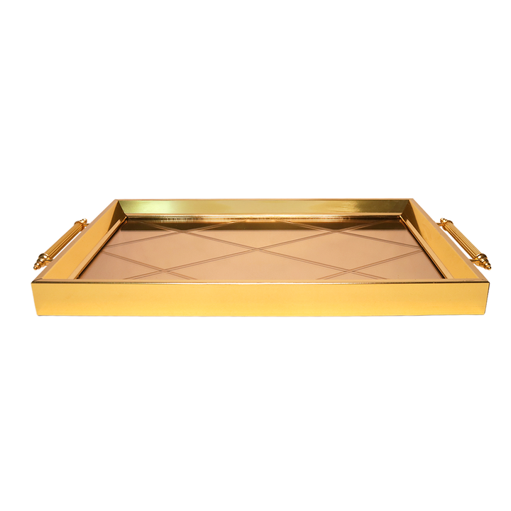 Plateau miroir rectangulaire doré 42x30cm
