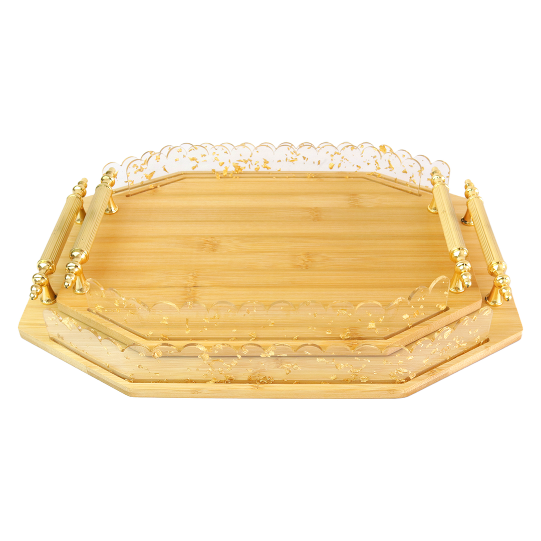 Set 2 plateaux octogonale en bois 34cm + 40cm