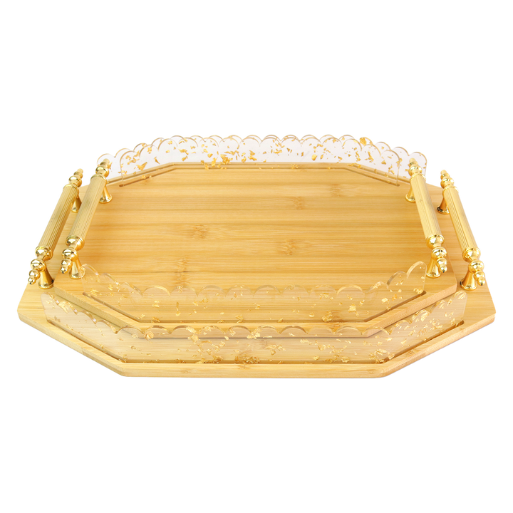 Set 2 plateaux octogonale en bois 34cm + 40cm