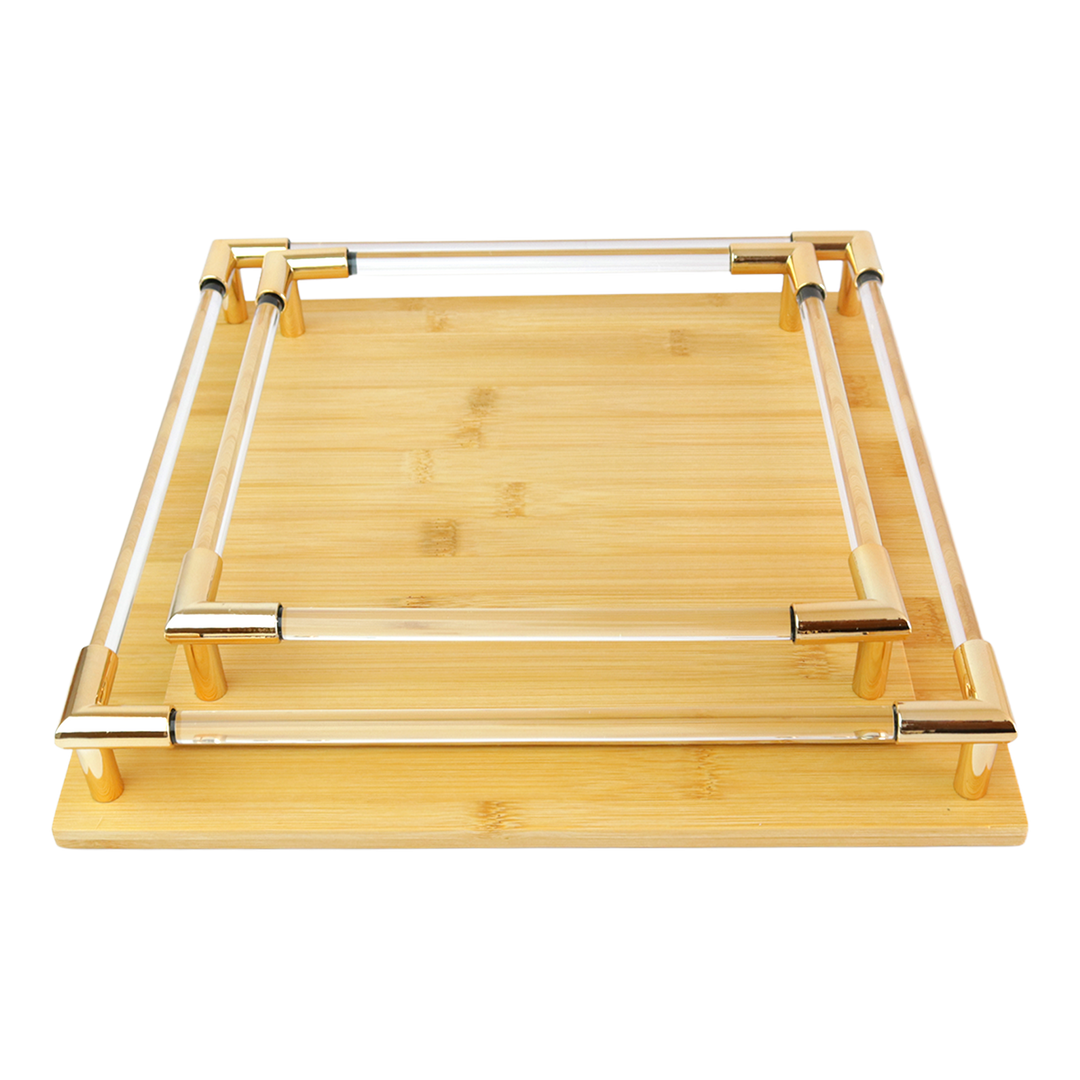 Set 2 plateaux carrés en bois 24cm + 30cm