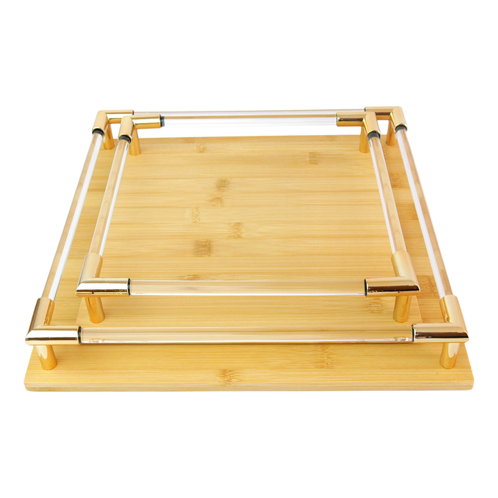 Set 2 plateaux carrés en bois 24cm + 30cm