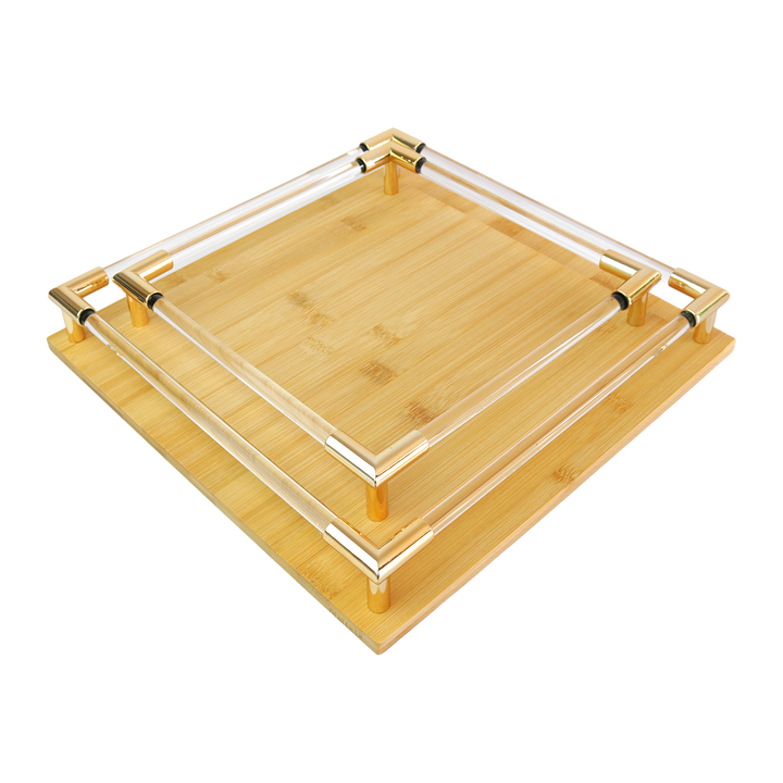 Set 2 plateaux carrés en bois 24cm + 30cm
