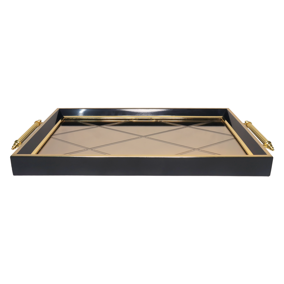 Plateau miroir rectangulaire noir 42x30cm