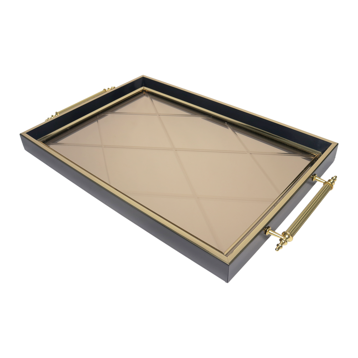 Plateau miroir rectangulaire noir 42x30cm